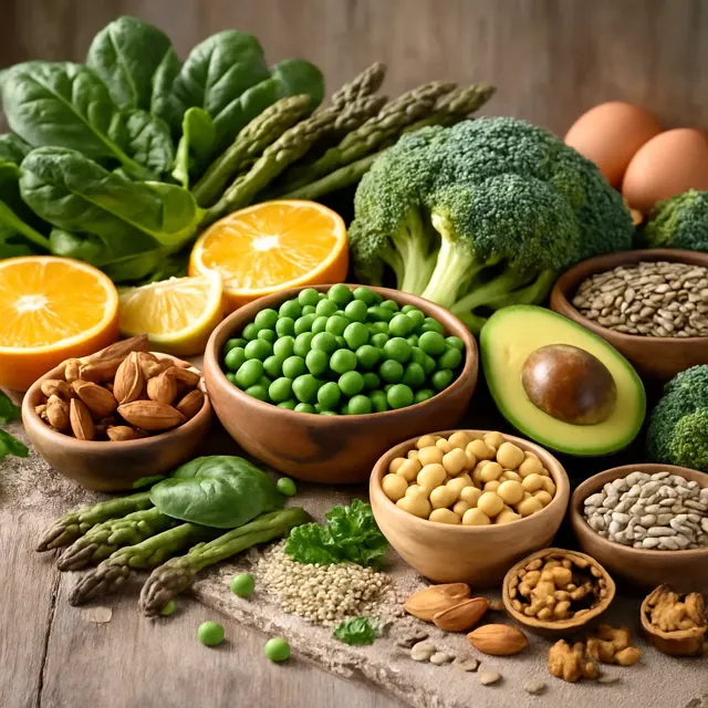Folate-rich vegetables, fruits and legumes